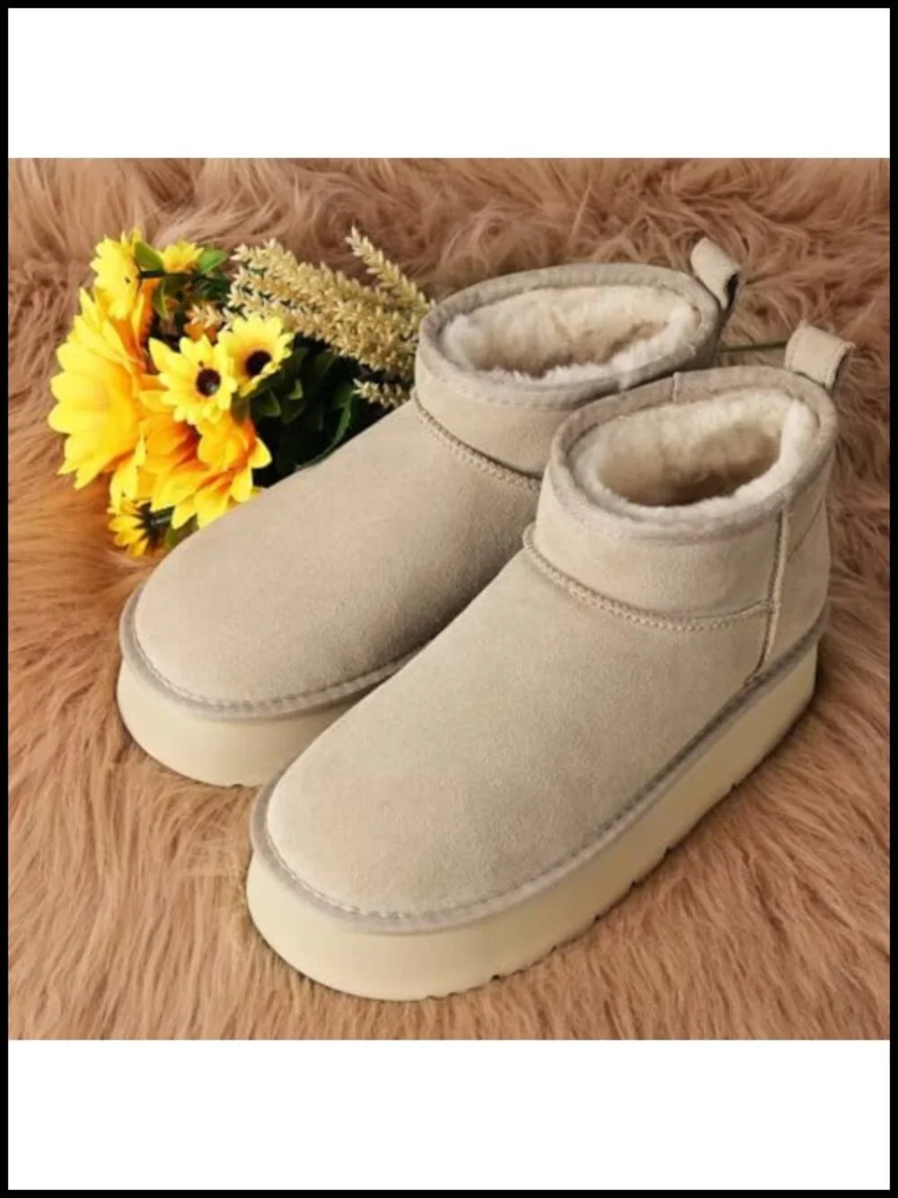 Genuine Suede Platform Ankle Snow Boots with Faux Fur Lining